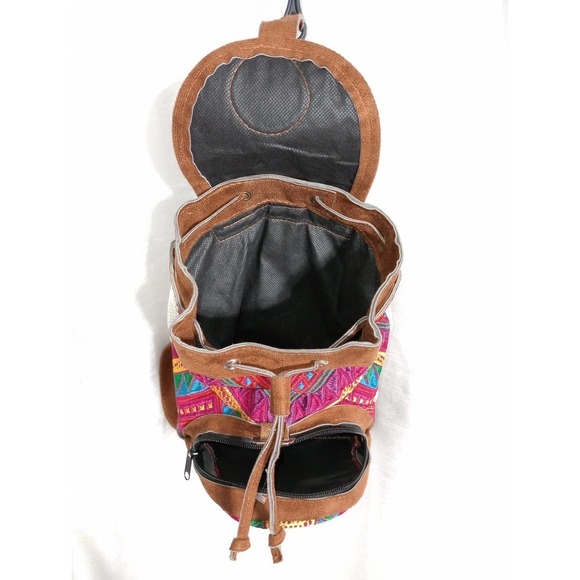 Southwest Embroidered Rainbow colored mini Backpack suede Bag - Picture 5 of 6